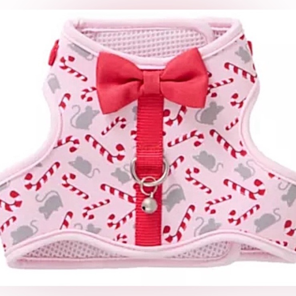 🆕 Pink Cat Harness with Red Bow. 🐈